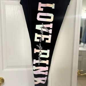 PINK Victoria's Secret Black Leggings with Pastel tie dye Logo